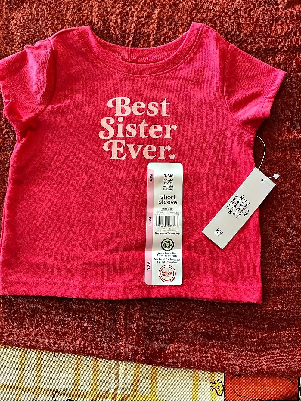 Wonder Nation Best Sister Ever Graphic Tee Pink Baby 0-3M